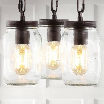 Gaines 11" Farmhouse Industrial Iron Mason Jar LED Semi Flush Mount - JONATHAN Y